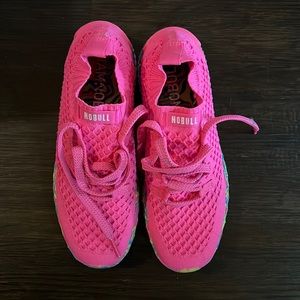 Hot Pink No Bull knit running shoes